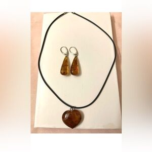 Natural Baltic Amber Drop Dangle Earrings and Pendant Set